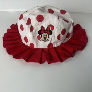 Vintage Disney Bucket Hat Ruffle Red White Toddler Girl Minnie Mouse One Size